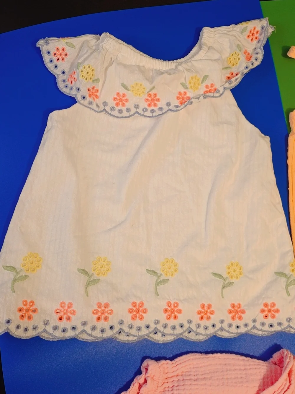 Cat & Jack White Embroidered Top with Yellow and Pink Rompers